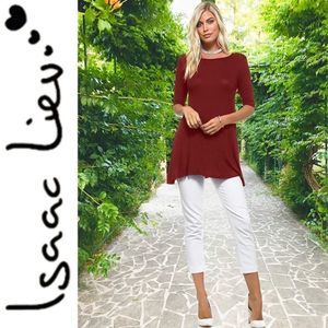 New Isaac Liev Minimalist Xtra Long Cut Burgundy Tunic Shirt Medium